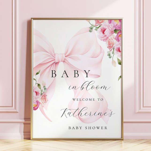 Baby in Bloom Bow Baby Shower Välkomstaffisch Poster (Skapare uppladdad)