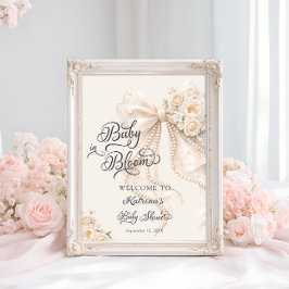 Baby in Bloom Bow Blommig Baby Shower Välkomstskyl Poster