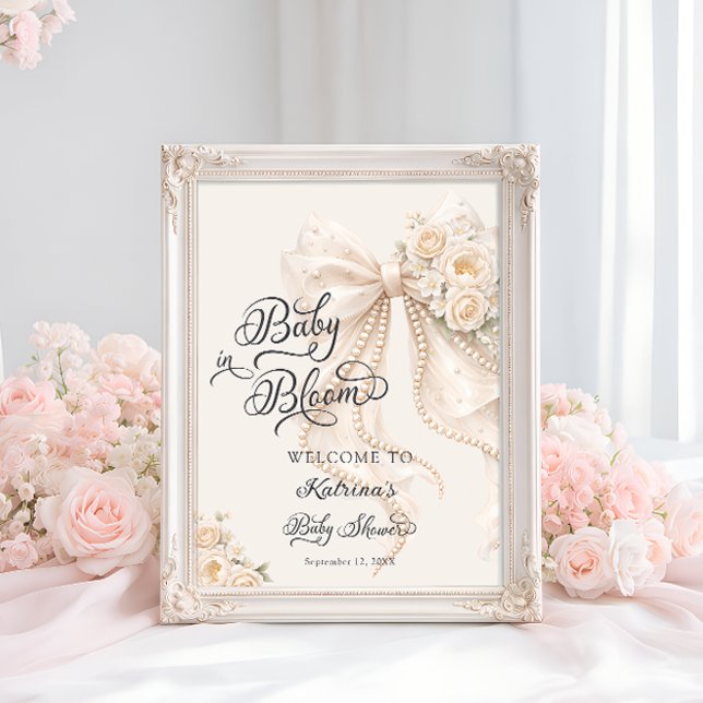 Baby in Bloom Bow Blommig Baby Shower Välkomstskyl Poster (Skapare uppladdad)