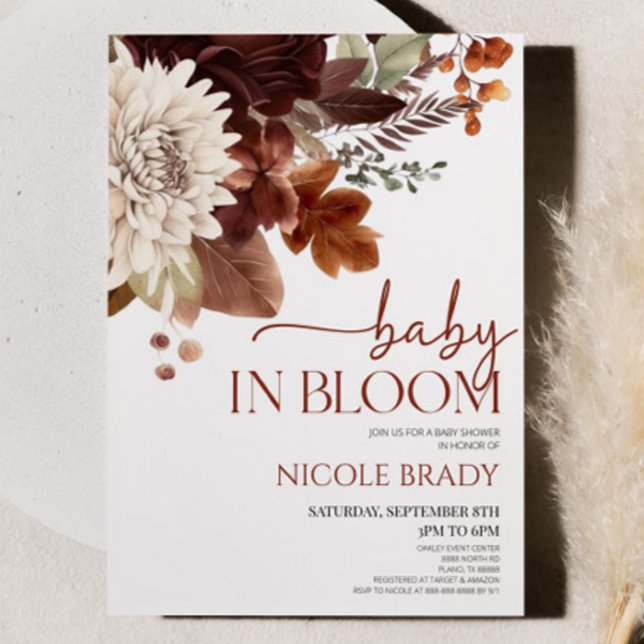 Baby in Bloom Brown Burgundy Floral Baby Shower Inbjudningar (Skapare uppladdad)
