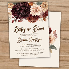 Baby in Bloom Brun Beige Elfenbensvita Blommig Bar Inbjudningar