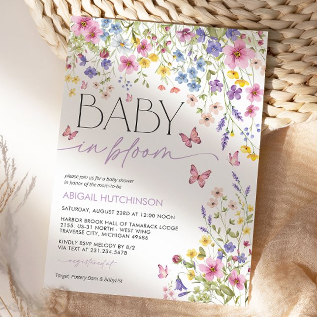 Baby in Bloom Butterfly Baby Shower Inbjudningar (Baby in Bloom Butterfly Wildflower Baby Shower Invitation)