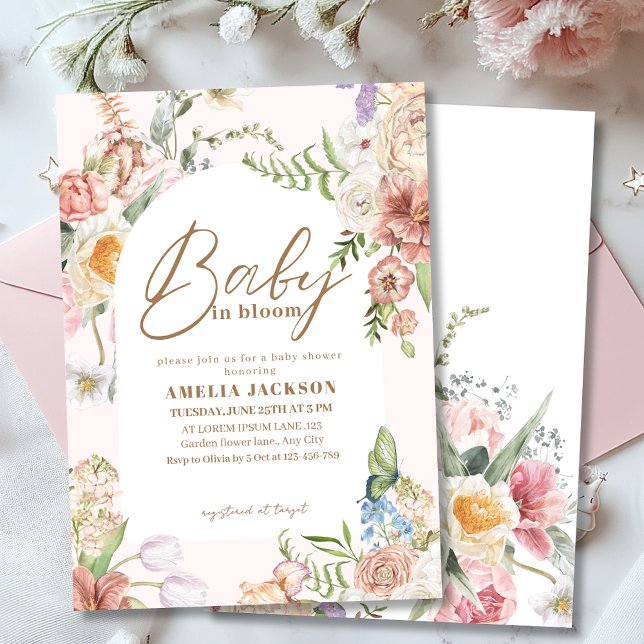 Baby in bloom chic garden wildflowers Baby shower Inbjudningar (Skapare uppladdad)