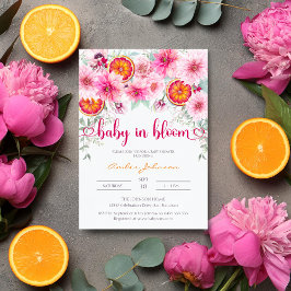 Baby in Bloom Citrus and Pink Floral Baby Shower Inbjudningar