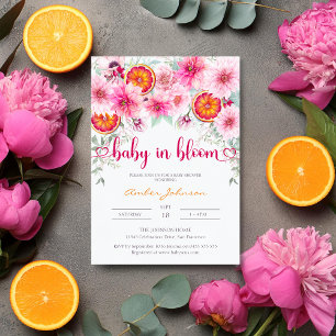 Baby in Bloom Citrus and Pink Floral Baby Shower Inbjudningar