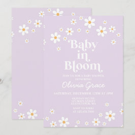 Baby in Bloom Daisy Lavender Retro Barnrumsfirande Inbjudningar