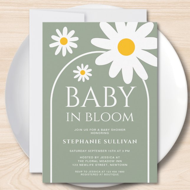Baby in Bloom Daisy Sage Green Baby Shower Inbjudningar (Skapare uppladdad)