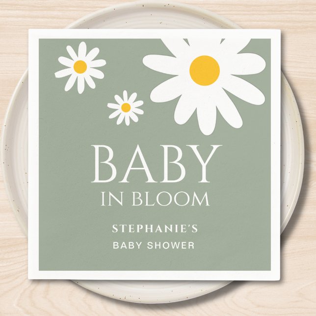 Baby in Bloom Daisy Sage Green Baby Shower  Pappersservett (Skapare uppladdad)