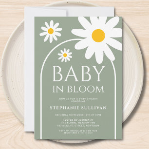 Baby in Bloom Daisy Salvia Grön Bebis Shower Inbjudningar