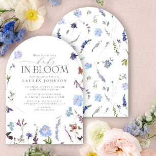 Baby In Bloom Damblå Akvarell Blommig Shower Inbjudningar