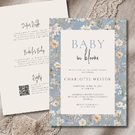 Baby In Bloom Damblå Allt-i-ett Bebis Shower Inbjudningar