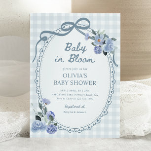 Baby in Bloom Damblå Blommig Pojk Bebis Shower Inbjudningar