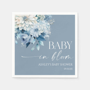 Baby In Bloom Dammblå Blommig Bebis Bebisfest Pappersservett