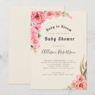 Baby In Bloom Dammrosa Blommig Babyfirande Inbjudningar
