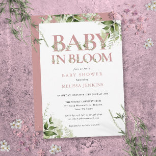 Baby In Bloom Dammrosa Rosa Grönska Barnkalas Inbjudningar