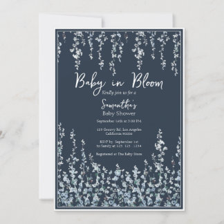 Baby in Bloom Dark Blue Wildflower Baby Shower Inbjudningar