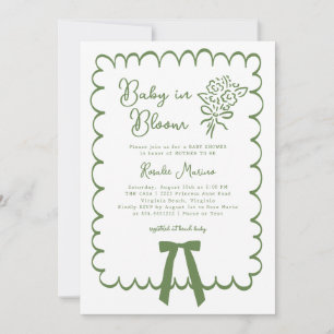 Baby in Bloom Doodle Coquette Bow Rosa Babyfirande Inbjudningar
