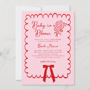 Baby in Bloom Doodle Coquette Bow Rosa Bebis Showe Inbjudningar