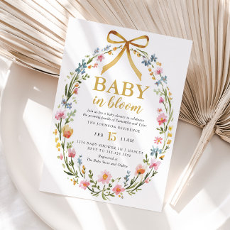 Baby In Bloom Elegant Floral Wreath Baby Shower Inbjudningar