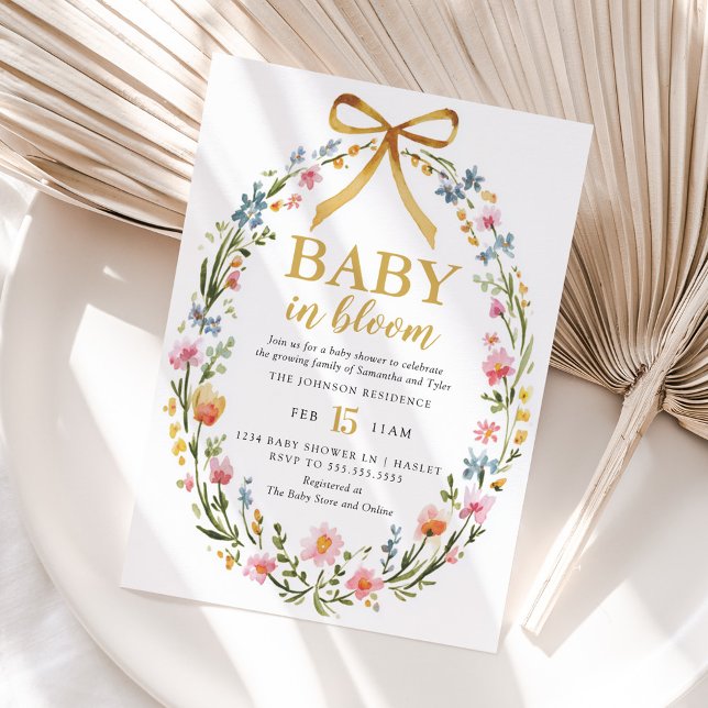 Baby In Bloom Elegant Floral Wreath Baby Shower Inbjudningar (Skapare uppladdad)