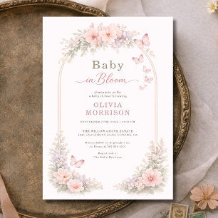 Baby in Bloom Fjäril Blommig Baby Shower Inbjudningar