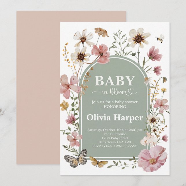 Baby in Bloom Flickinvitation Inbjudningar (Fram/baksida)