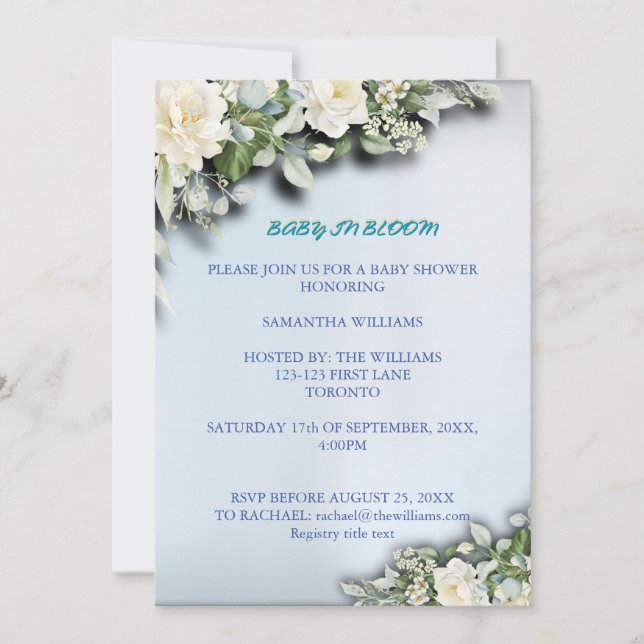 Baby in Bloom Floral Baby Shower Invitation Inbjudningar (Framsida)