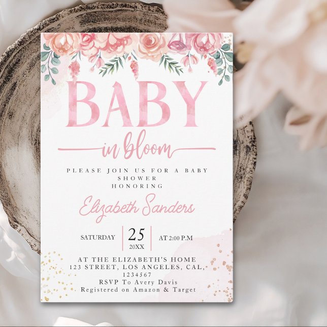 Baby in Bloom Floral Baby Shower – Pink Roses Inbjudningar (Skapare uppladdad)