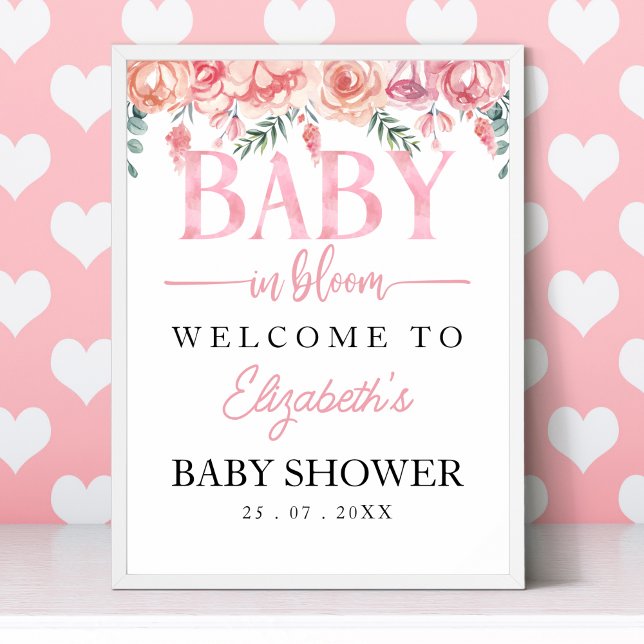 Baby in Bloom Floral Baby Shower – Pink Roses Poster (Skapare uppladdad)