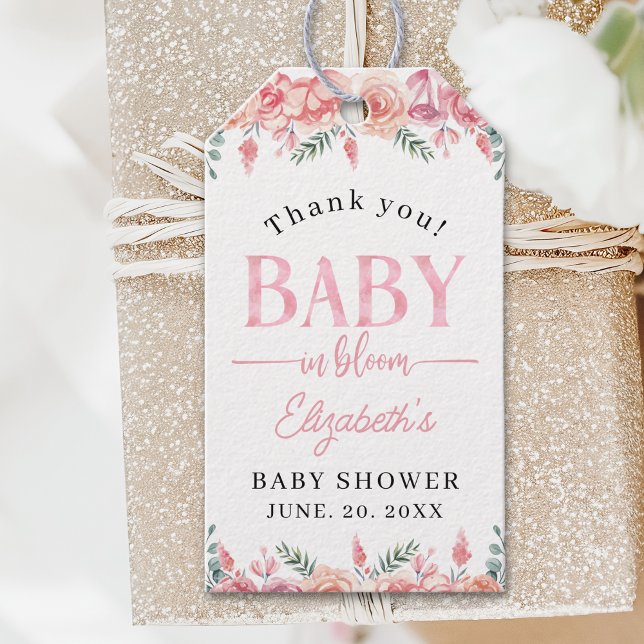 Baby in Bloom Floral Baby Shower – Pink Roses Presentetikett (Skapare uppladdad)