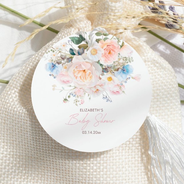 Baby In Bloom Floral Pink Baby Shower Gåvor Etiketter (Skapare uppladdad)