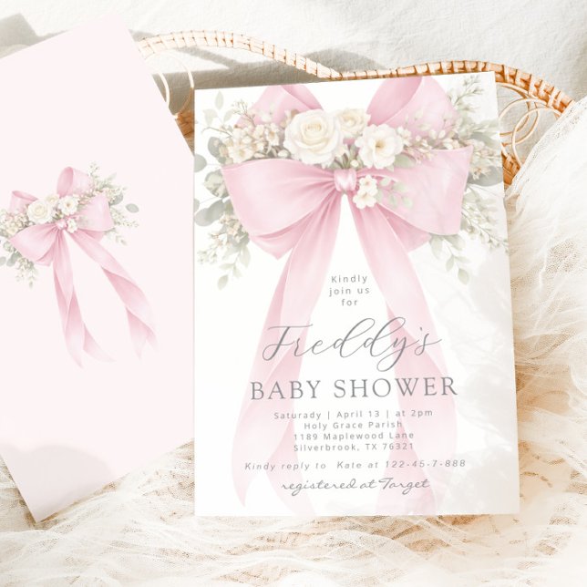 Baby in Bloom Floral Pink Bow Baby Shower Inbjudningar (Skapare uppladdad)