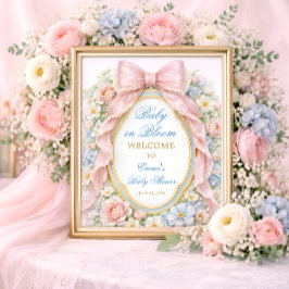Baby in Bloom Floral Pink Bow Baby Shower Welcome Poster