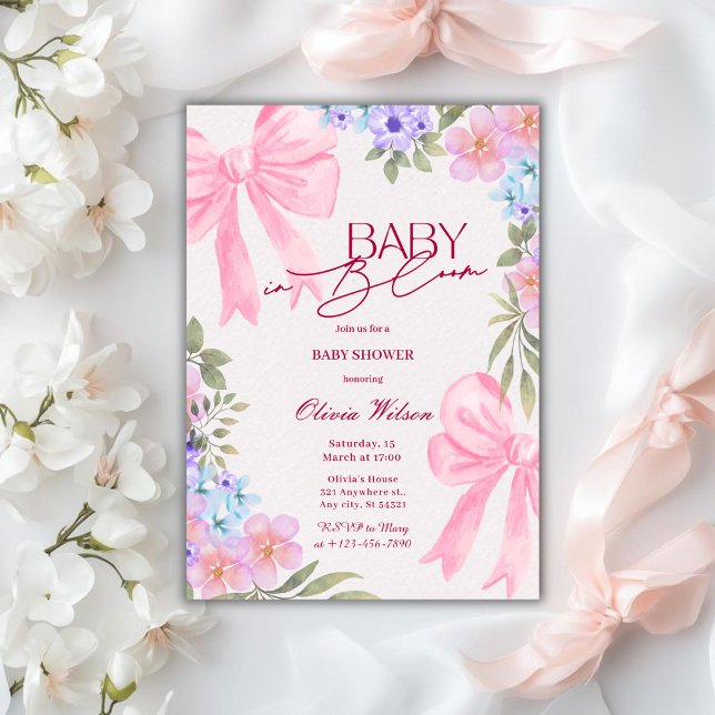 Baby in Bloom Floral Pink Bow girl baby Shower Inbjudningar (Skapare uppladdad)