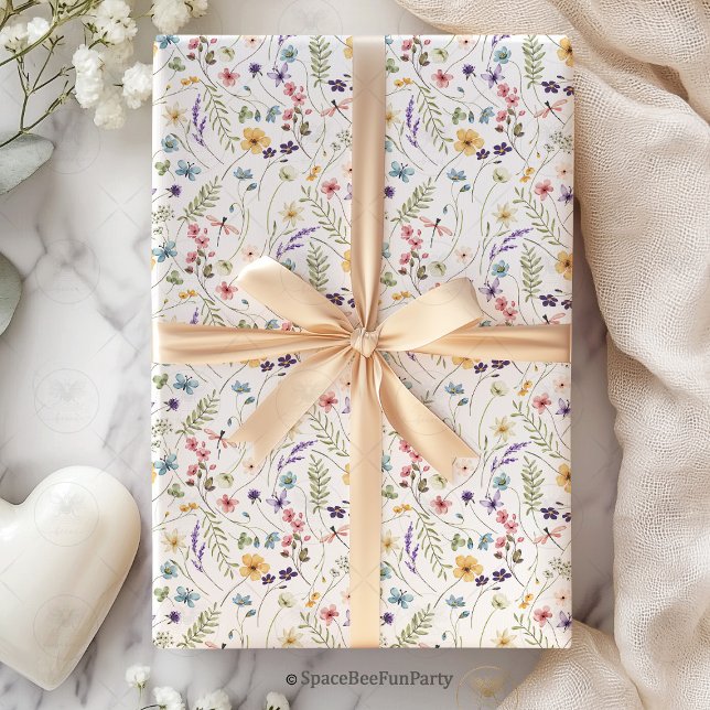 Baby in Bloom Garden Wildflower Baby Shower Presentpapper (baby in bloom, wildflower baby shower, baby shower papeer, baby shower sticker, floral baby showe)