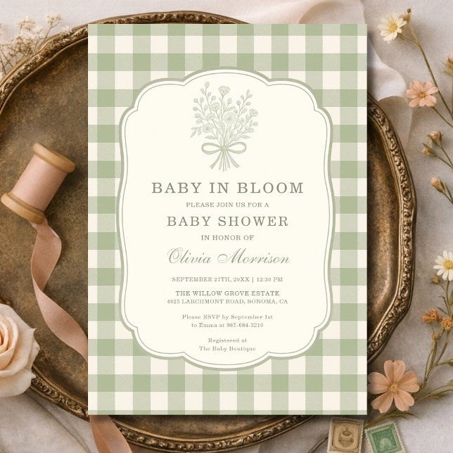 Baby in Bloom Gingham Baby Shower Inbjudningar (Skapare uppladdad)
