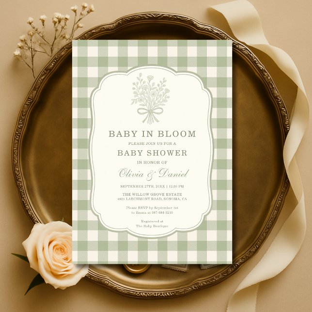Baby in Bloom Gingham Par Baby Shower Inbjudningar (Skapare uppladdad)