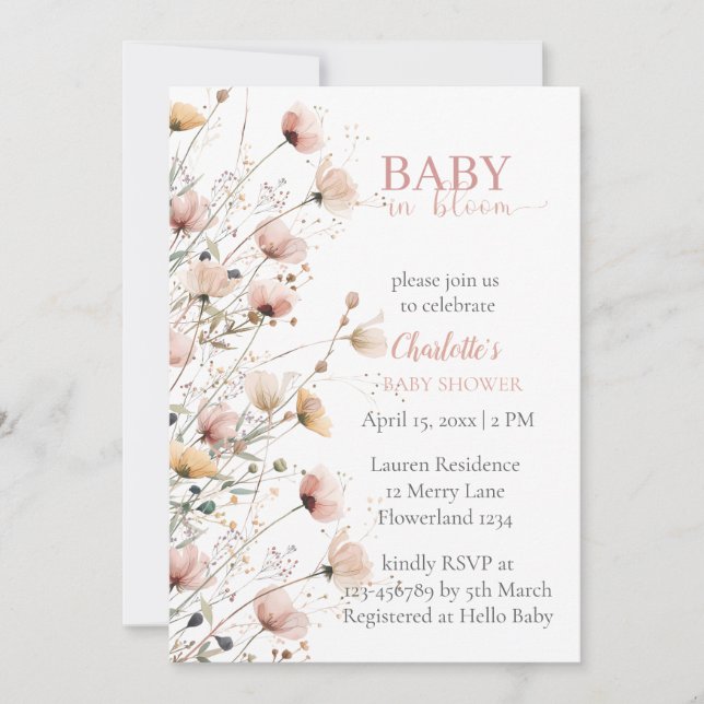 baby in bloom girl baby shower invitation inbjudningar (Framsida)