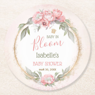 Baby in Bloom Girl Blommigt Elegant Rosa Baby Show Underlägg Papper Rund