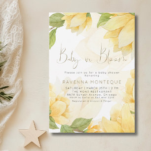 Baby in Bloom Gul Preppy Blommig Bebis Shower Inbjudningar