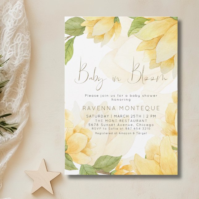 Baby in Bloom Gul Preppy Blommig Bebis Shower Inbjudningar (Skapare uppladdad)