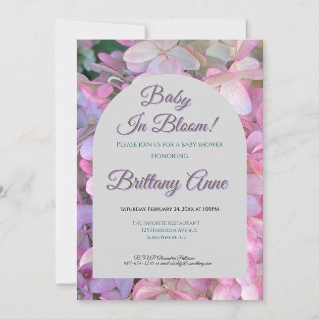 Baby in Bloom Hydrangea Baby Shower Invitation Inbjudningar (Framsida)