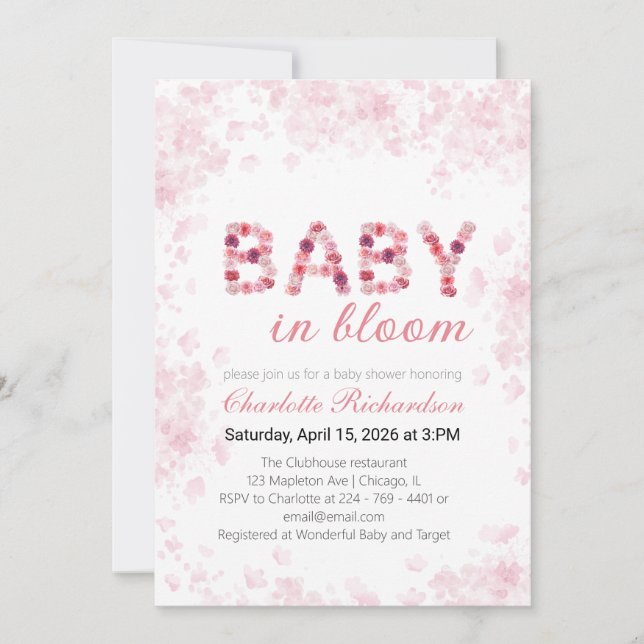 Baby in Bloom Inbjudan | Vårbabyshower (Framsida)