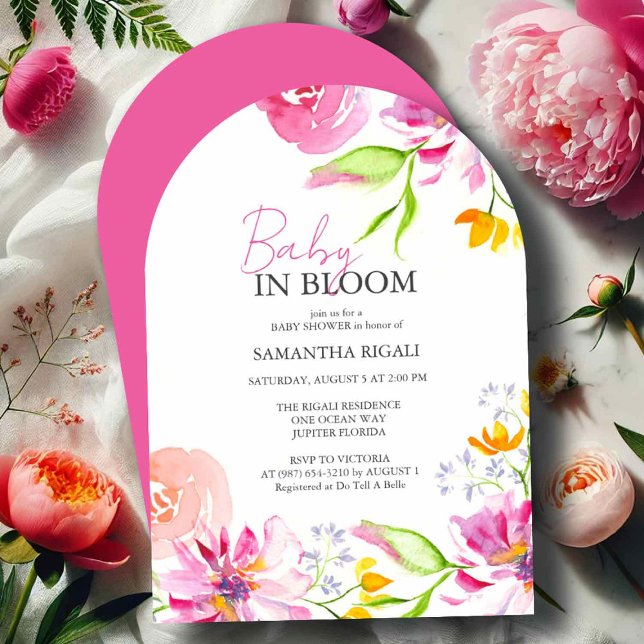 Baby In Bloom Inbjudningar | Valvdesign (baby in bloom baby shower invitations with an arch design)