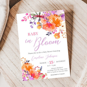 Baby in Bloom Ljustrande Blommig Bebis-fest Inbjudningar