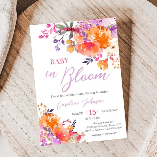 Baby in Bloom Ljustrande Blommig Bebis-fest Inbjudningar (Baby in Bloom Baby Shower Invitation 
)