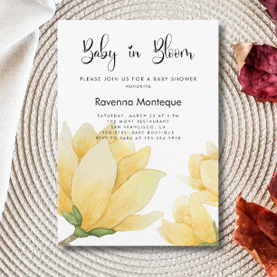 Baby in Bloom Magnolia Gul Blommig Bebis Shower Inbjudningar