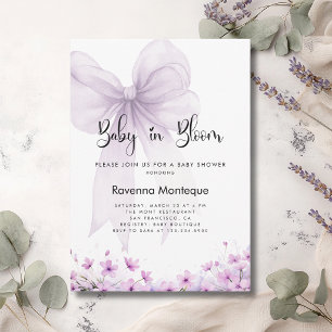 Baby in Bloom Mjuk Lila Blomsterbåge Bebisshower Inbjudningar