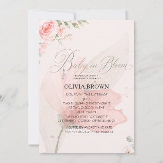 Baby in Bloom mjuk rosa baby shower Inbjudningar