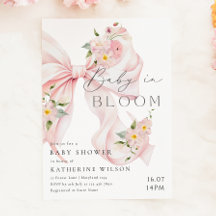 Baby In Bloom Mjuk Rosa Båge Barnkalasinbjudan